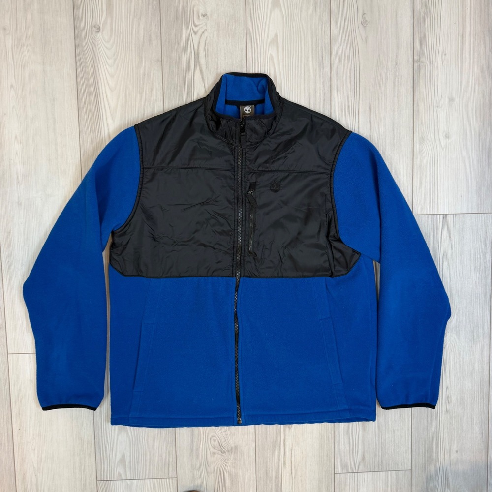 Timberland Mens XL Blue Black Colorblock Full Zip Fleece Jacket Ripstop Yoke
